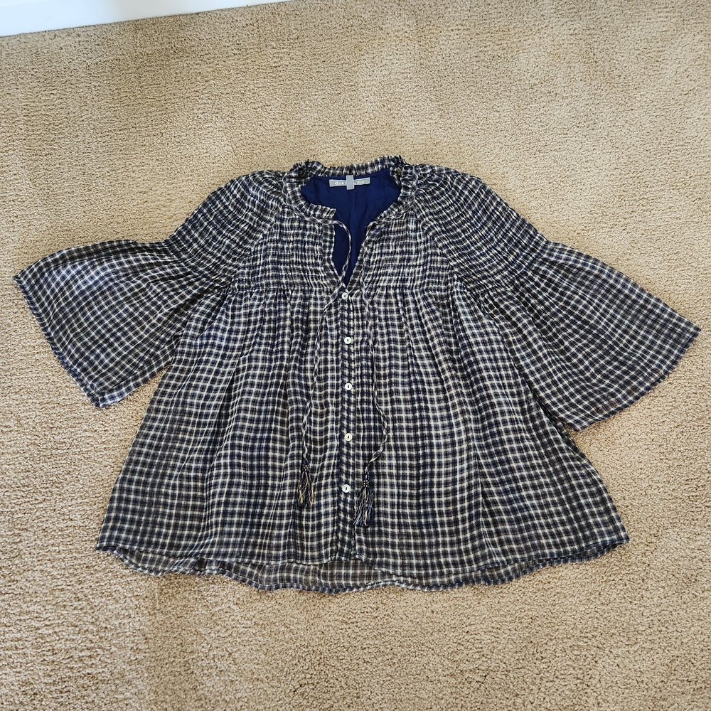 Anthropologie - Daniel Rainn - Navy and White Checkered Blouse